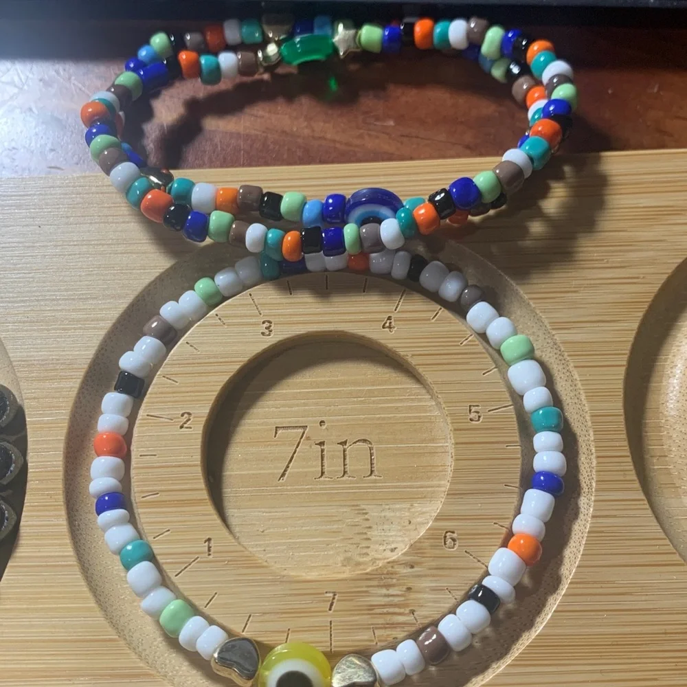 Handmade Glass Beaded Eye Wrap Bracelet - Multicolor 7” - Picture 3 of 4